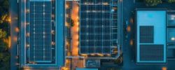 Commercial building powered at night with solar and backup battery