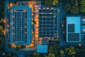 Commercial building powered at night with solar and backup battery