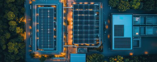 Commercial building powered at night with solar and backup battery